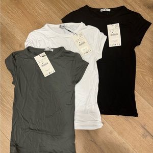 Bundle of Three (3) Zara Tees in Black, White, and Greenish Gray